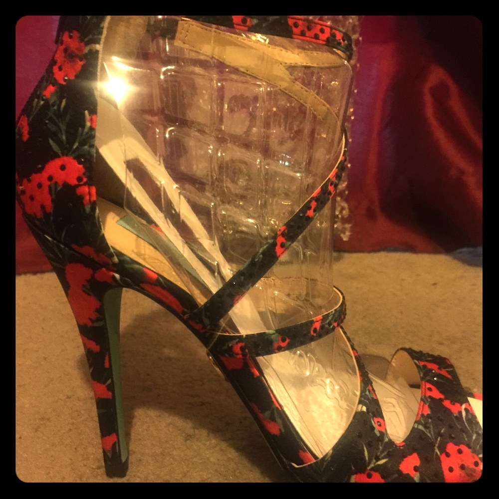 Betsy Johnson studded floral print heels
